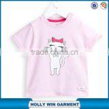 Wholesale O Neck Kids 100% Organic Cotton T-shirts With Cat Printing