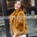 Natural Fur Coat Women's Real Fur Jacket Genuine Rex Rabbit Fur Coats Stand Collar thumbnail-2