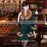 Hot Selling Korean Real Rex Rabbit Fur Coat With Raccoon Fur Collar Low Price Pc-140 thumbnail-2