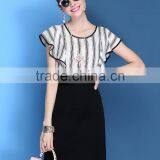 2016 Girls Summer Imitate Hemp Vertical Strip Hip Package Wide Sleeve Dress thumbnail-1