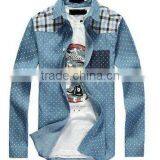 Latest 100% Cotton Light Blue Dot Denim Cowboy Long Sleeve Casual Shirt for Men With One Pocket thumbnail-2