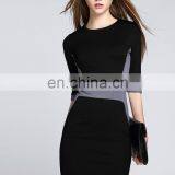 Ladies Latest Dress With Knitted Color Patchwork Half Sleeves Slimming Dress