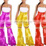 Streetwear Sexy Women Elastic Ruffles Hole Flare Pants Leggings High Waist Overall Trousers Draped Jogger Sweatpants thumbnail-1