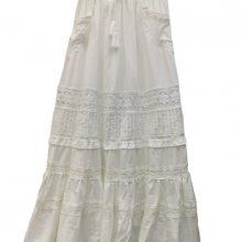 Fairy Lace Stitching Pocket Cotton Skirt~2023 Early Spring New Style European and American Style Sweet A-line Skirt thumbnail-1
