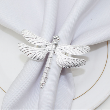 Newest Metal Alloy Dragonfly Napkin Rings Gold and Silver Color for Table Decoration Table Buckle thumbnail-3