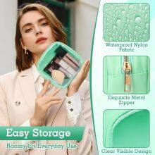 Small Cosmetic Bag, Clear Mini Makeup Bag for Purse, Pretty Preppy Makeup Bag With Zipper,PVC & Nylon Watertight Travel Toiletry Bag Organizer Coin Purse for Women Men Girls thumbnail-3