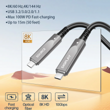 كابل بصري نشط USB-C بطول 10 أمتار، يدعم فيديو بدقة 8K ونقل بيانات بسرعة 10 جيجابت/ثانية، مزود بتقنية الشحن السريع PD70W thumbnail-2