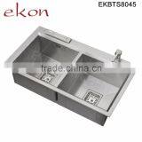 Above Counter Double Bowls Handmade Stainless Steel Industrial Sinks thumbnail-6