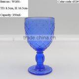 Press Glass Wine Goblet,Hiball,DOF, Sundae Cup in Cobalt Blue Color With Knit Embossed Patern thumbnail-2
