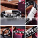 Top quality fashion design wood bead bracelet genuine leather bracelet wholesale