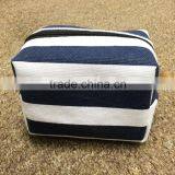 Block Stripe Cotton Canvas Zipper Make up Bag Small Pouch Case thumbnail-3