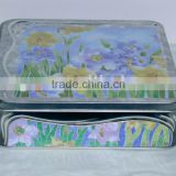 Square tin box, flower cookie tin box