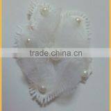 Fresh White Polyester Fabric Flower Trim With Organza and Pearls Point FLP-005 thumbnail-1
