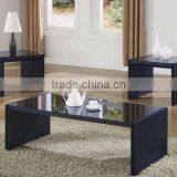 3pcs Black Glass Top Wood Coffee End Table