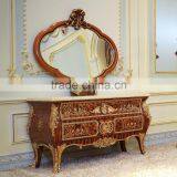 Fabulous Louis XV Marquetry 24K Gold Plated Commode Sideboard Cabinet / French New Classic Dining Room Furniture Wooden Cupboard thumbnail-2