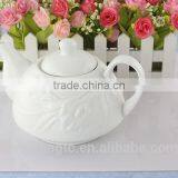Plain White Porcelain Teapot,ceramic Teapot With Embossing Design thumbnail-4
