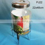 Clear Cylinder Glass Wine Beer Barrel Bottle With Metal Support thumbnail-1