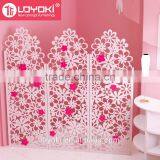 Home Decor White 3 Panel Handcrafted Wood Room Divider Screen MDF Wood Flower Carving Room Divider thumbnail-3