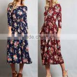 Private Label Long Sleeve Floral Pocket Midi Length Fashion US Size Women Dresses 2017 Summer thumbnail-1