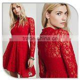 2015 New Fashion Wedding Dress Long Sleeve Red Lace Dress Lace Crochet Evening Dress thumbnail-2