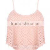 2015 guangzhou garment sleeveless Cut Out Spaghetti Strap Lace Loose double layer blouse Vest crop top