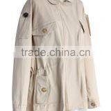 Beige Color Concealed Zip Button Closured Front Women Short Plus Size Coat With Lace thumbnail-5