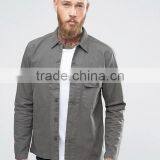 Latest Design Embroidered Logo Long Sleeve Chest Pocket Mens 100% Cotton Soft Broadcloth Casual Dark Grey Solid Shirts thumbnail-1