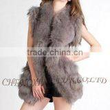 CX-G-B-203 Long Genuine Ladies Rabbit Fur Vest With Racoon Fur Trim ~ Casual Wear thumbnail-4