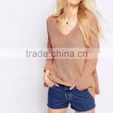 Plus Size Design Of Hand Knitting Causal Loose Sweater In Slouchy Fit With V Front V Back And Tie Detail thumbnail-3