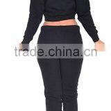 Womens Stylish Plain Black Printing Cropped Hooded Top Sweatshirts and Joggers Wholesale Made in China Shenzhen MaRainbow thumbnail-2