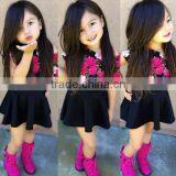Printing T-Shirt and Black Skirt Set Kids Girls Summer Dresses thumbnail-1