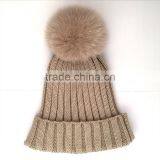 Myfur Wholesale Beanie Knit Hats With Fox Fur Pom Poms Wool Winter Hats thumbnail-2
