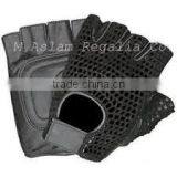 Black Mesh Finger Less Gloves With Padded Palm Goat Leather ,Cycling Gloves,Motorcycle Gloves thumbnail-1
