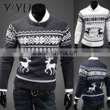 Men Christmas Pullover Custom O-neck Reindeer Jacquard Pattern Knitted Sweater thumbnail-5