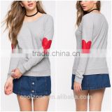 Adorable long sleeve red heart print sweatshirt,latest design ladies crewneck sweatshirt