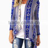 BLUE TAUPE TRIBAL PRINT FRINGE HEM OPEN MATERNITY CARDIGAN thumbnail-1