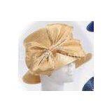 100% Polyester Satin Braid Beige Ladies' Church Hats , Big Bow Diamond thumbnail-1
