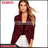 Newly Custom Wine Red Short Slim Lady Jacket Long Sleeve Woman Winter Jacket Without Button