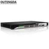 24-портовый коммутатор с поддержкой Power over Ethernet  скоростью 10/100 Мбит/с, стандартами 802.3af/at, напряжением 48 В, с двумя 1000Мбит/с портами для агрегирования и двумя гигабитными SFP-портами для IP-камер, беспроводной сети