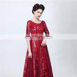 Real Sample Fashion A Line Lace-up Scoop Floor-length Lace Appliqued Formal 1/2 Long Sleeve Backless Party Evening Dresses thumbnail-4