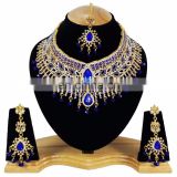 Beautiful Designer Gold Plated Bollywood Party wear Jewelry Necklace Set Blue Color