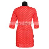 PRINTED COTTON KURTIS WITH PATTI ON NECK REGULAR WEAR COLLEGE GIRLS RED COLOR