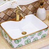 creramic Green Color New Design Rectangle Single Hole Art Wash Hand Basin Sink With A Quality