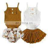 Baby Girl Ribbed Outfit Girls Summer Flouncing Clothing Set Toddler Infant Vest Romper + Shorts Skirt 2pcs Clothing