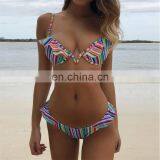 2019 New Steel Plate Bikini Print Gathered Ladies Swimwear Split With Chest Pad Hot Sale Net Red Swimsuit thumbnail-5