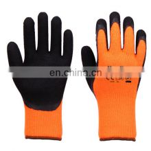 7 Gauge Hi viz Yellow Brushed Terry loops Acrylic liner Black Foam Latex Palm Coating Gloves For Winter