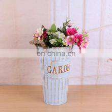 New Design Wholesale Home Decorative Floor Garden Plants Antique White Large Metal Stand Painting Flower Pots With Hemp Handle Flower Vase thumbnail-3