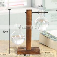 Terrarium Hydroponic Plant Vases Vintage Flower Pot Transparent Vase Wooden Frame Glass Tabletop Plants Home Bonsai Decor thumbnail-4