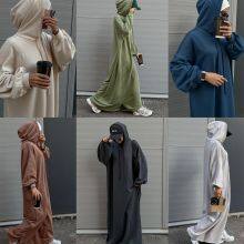 Solid Color of Long Style Set Islamic Clothing Autumn Winter Hooded Coat for Abaya Women Muslim Dress and Lady Hoodies Coat thumbnail-1