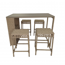 5 Piece Beige Rattan Wicker Bar Set, Patio Dining Furniture, Wine Glass Holder and 4 Bar Stools thumbnail-5